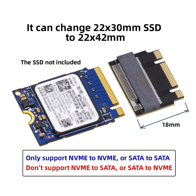 Alt view image 9 of 14 - B+M Key NVME M-Key 22x30mm to 22x42mm Male to Female Extension Adapter Compatible with Legion Go ThinkPad 2230 2242 SSD