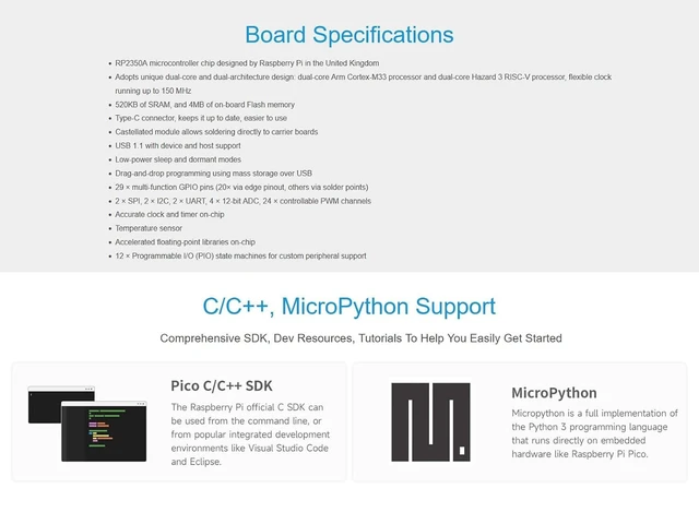 Alt view image 10 of 14 - RP2350 MCU Board Zero Pico 2 RP2350 Mini Development Board Based on Raspberry Pi RP2350A Microcontroller Chip, Dual-core & Dual-Architecture Design, 4MB Flash Memory, Type-C Connector