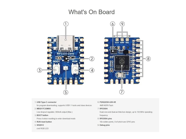 Alt view image 13 of 14 - RP2350 MCU Board Zero Pico 2 RP2350 Mini Development Board Based on Raspberry Pi RP2350A Microcontroller Chip, Dual-core & Dual-Architecture Design, 4MB Flash Memory, Type-C Connector