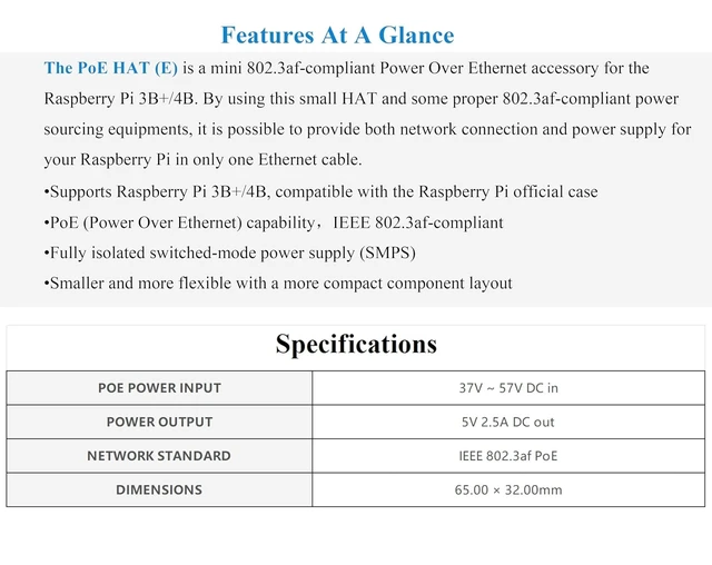 Alt view image 10 of 14 - PoE HAT for Raspberry Pi 4B/3B+, Power Over Ethernet (PoE) Support 802.3af, Compatible with Official Case, Supports Cooling Fan
