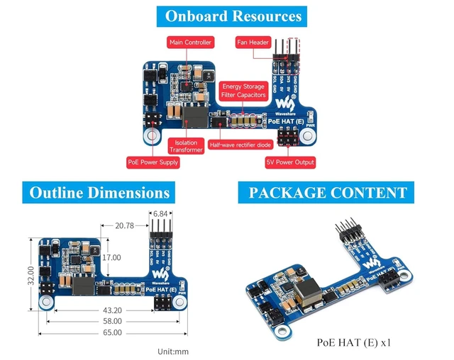 Alt view image 14 of 14 - PoE HAT for Raspberry Pi 4B/3B+, Power Over Ethernet (PoE) Support 802.3af, Compatible with Official Case, Supports Cooling Fan
