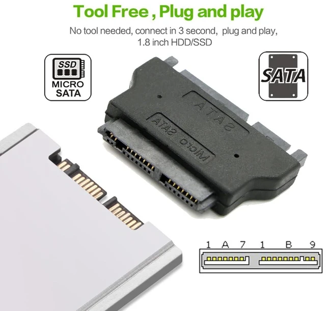 Alt view image 14 of 14 - Micro SATA 7+9p 16pin SSD 1.8" HDD Hard Disk Drive to 2.5" SATA 7+15p 22pin Adapter 6Gbps for Laptop Desktop
