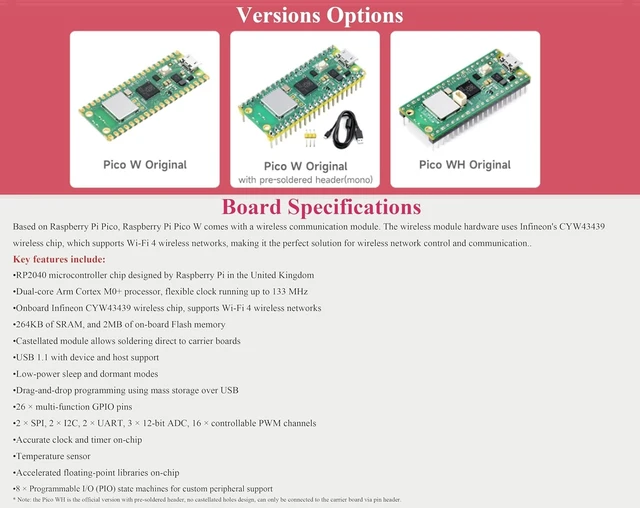 Alt view image 11 of 14 - Pi Pico W Microcontroller Board with Pre-Soldered Header, Built-in Wi-Fi 4 and Bluetooth 5.2, Based on Official RP2040 Dual-core Processor