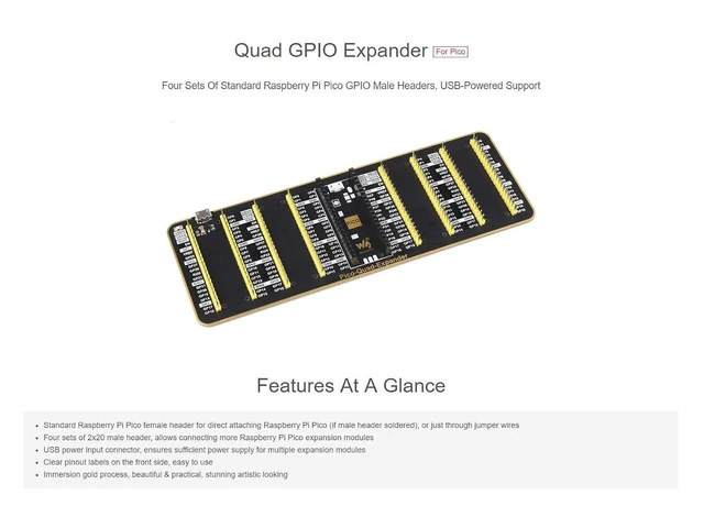 Alt view image 11 of 14 - Quad GPIO Expander for Raspberry Pi Pico, Four Sets of 2x20 Standard Raspberry Pi Pico GPIO Male Headers for Connecting More Expansion Modules, USB-Powered Support