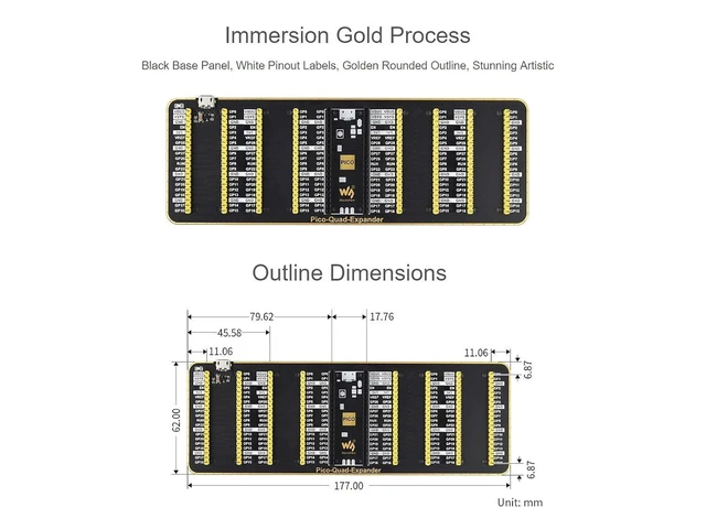 Alt view image 14 of 14 - Quad GPIO Expander for Raspberry Pi Pico, Four Sets of 2x20 Standard Raspberry Pi Pico GPIO Male Headers for Connecting More Expansion Modules, USB-Powered Support