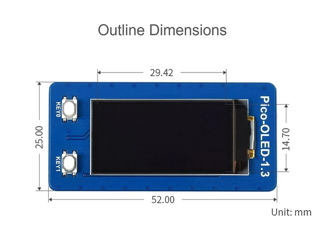 Alt view image 14 of 14 - 1.3 inch OLED Display for Raspberry Pi Pico, 64×128 Pixels, Embedded SH1107 Driver, Using SPI/I2C Bus, Better Compatibility, Fast Data Rate