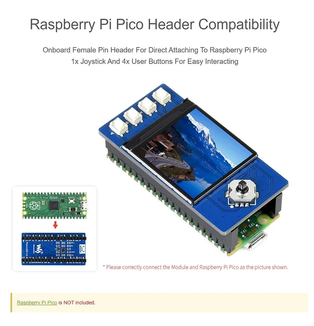 Alt view image 10 of 14 - for Raspberry Pi Pico 1.3 inch LCD Display, 240x240 IPS Screen Display, 65K RGB Colors, Embedded ST7789 Driver Chip, Using SPI Bus, Compatible with Raspberry Pi Pico Header