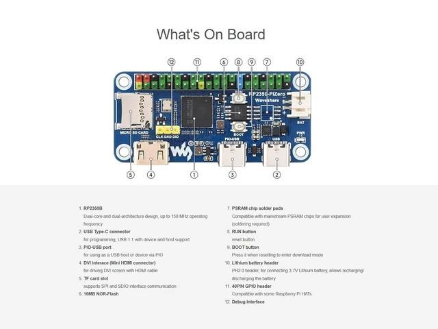 Alt view image 12 of 14 - RP2350-PiZero Microcontroller Development Board Based on Raspberry Pi RP2350, Onboard DVI Interface, TF Card Slot and PIO-USB Port, Compatible with Raspberry Pi 40PIN GPIO Header, 16MB Flash