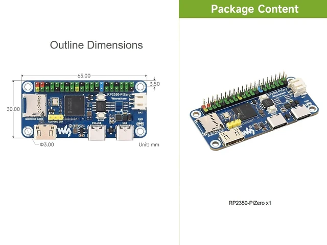 Alt view image 14 of 14 - RP2350-PiZero Microcontroller Development Board Based on Raspberry Pi RP2350, Onboard DVI Interface, TF Card Slot and PIO-USB Port, Compatible with Raspberry Pi 40PIN GPIO Header, 16MB Flash