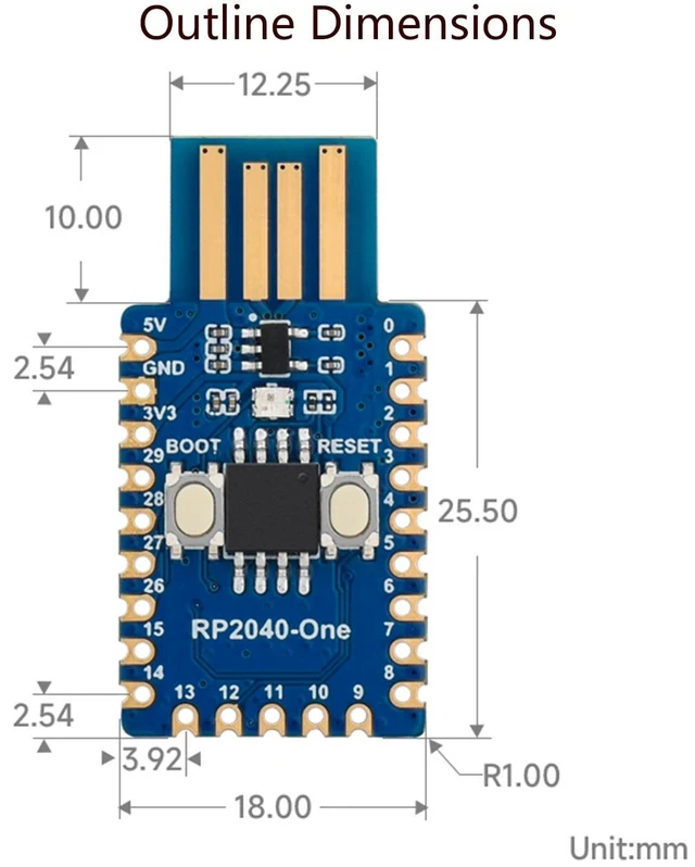 Alt view image 14 of 14 - RP2040-One, Pico-Like MCU Board Based on Raspberry Pi RP2040, 4MB Flash MCU Board, Dual-Core Arm Cortex M0+ Processor up to 133 MHz, Onboard USB Type-A Plug,Plug and Play