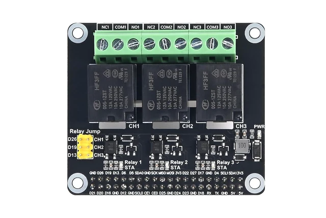Alt view image 8 of 14 - 3-Channel Relay HAT for Raspberry Pi, GPIO Relay Expansion Board, Supports 5A 250V AC / 30V DC Load, Opto-Isolated, Onboard LEDs, Compatible with Raspberry Pi 5/4/3/Zero for Home Automation