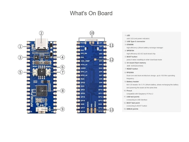 Alt view image 12 of 14 - RP2350 MCU Board Plus Pico 2 RP2350 Development Board Based on Raspberry Pi RP2350A Dual-core & Dual-Architecture Microcontroller Chip, 4MB of on-Board Flash Memory, Type-C Connector