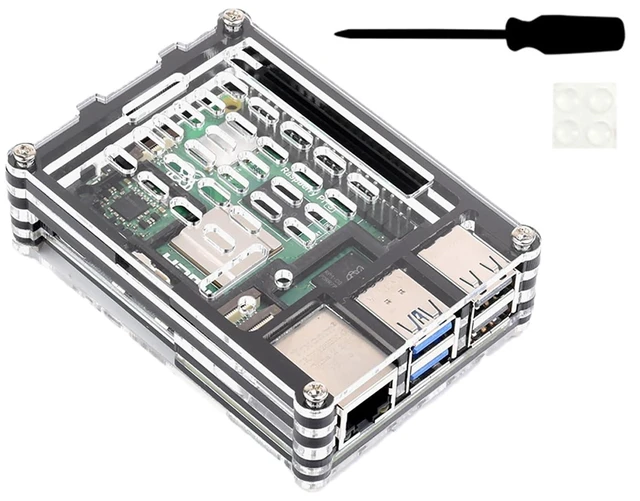 Alt view image 8 of 14 - Transparent and Black Acrylic Case for Raspberry Pi 5, Supports Installing Official Active Cooler