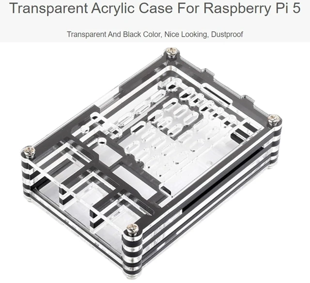 Alt view image 9 of 14 - Transparent and Black Acrylic Case for Raspberry Pi 5, Supports Installing Official Active Cooler