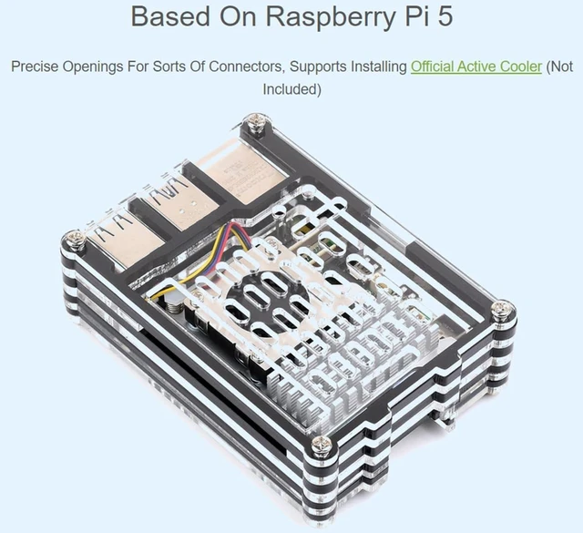 Alt view image 10 of 14 - Transparent and Black Acrylic Case for Raspberry Pi 5, Supports Installing Official Active Cooler