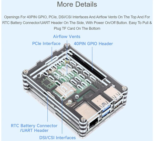 Alt view image 11 of 14 - Transparent and Black Acrylic Case for Raspberry Pi 5, Supports Installing Official Active Cooler