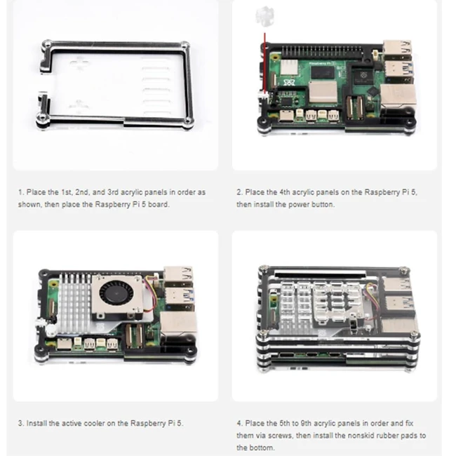 Alt view image 14 of 14 - Transparent and Black Acrylic Case for Raspberry Pi 5, Supports Installing Official Active Cooler