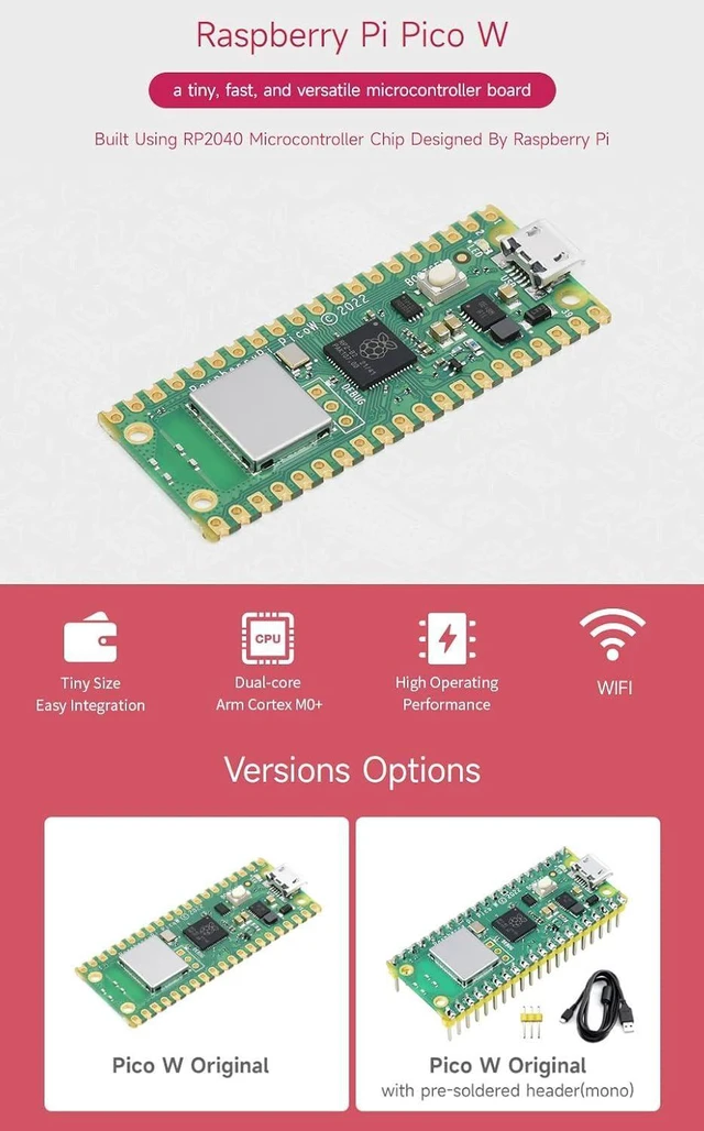 Alt view image 11 of 14 - Microcontroller Board Compatible with Raspberry Pi Pico W Based On Official RP2040 Dual-Core Processor