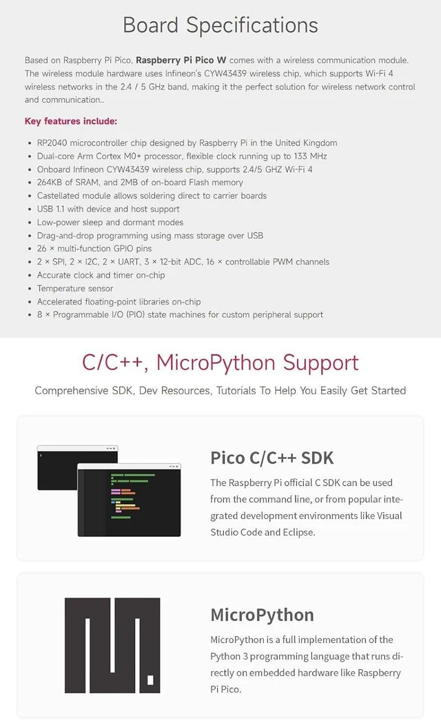 Alt view image 13 of 14 - Microcontroller Board Compatible with Raspberry Pi Pico W Based On Official RP2040 Dual-Core Processor