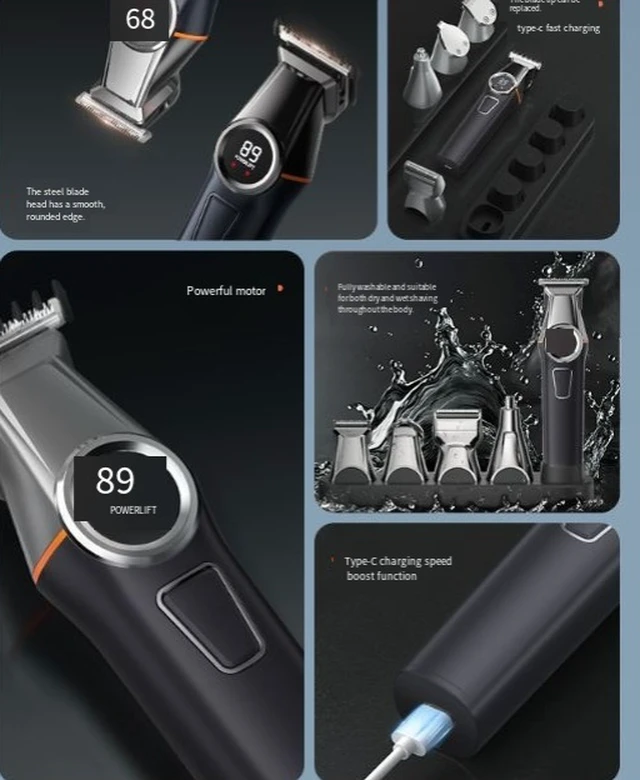 Alt view image 6 of 8 - Magnetic suction new model hair clipper multi-functional five-in-one rechargeable household electric trimmer professional beauty set hair clipper
