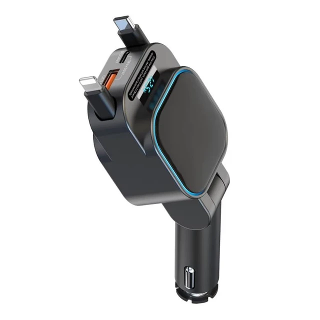 Alt view image 6 of 10 - SC07 Extendable Line Digital Display Quick Charge Car Charger - One Plug Can Power Four Devices - 96W Fast Charging Car Charger for Car Socket