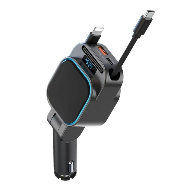 Alt view image 7 of 10 - SC07 Extendable Line Digital Display Quick Charge Car Charger - One Plug Can Power Four Devices - 96W Fast Charging Car Charger for Car Socket
