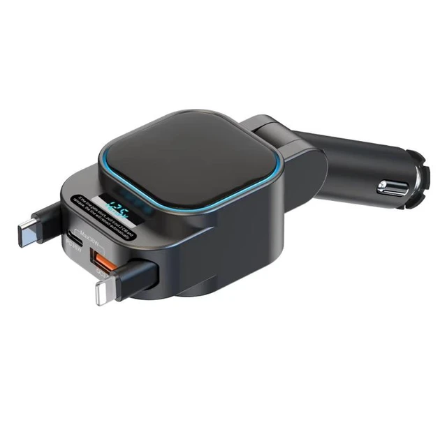 Alt view image 8 of 10 - SC07 Extendable Line Digital Display Quick Charge Car Charger - One Plug Can Power Four Devices - 96W Fast Charging Car Charger for Car Socket
