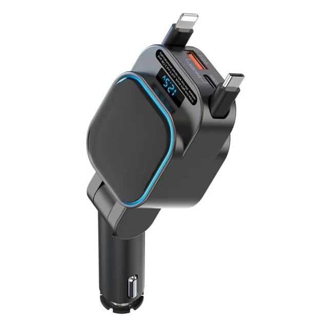 Alt view image 9 of 10 - SC07 Extendable Line Digital Display Quick Charge Car Charger - One Plug Can Power Four Devices - 96W Fast Charging Car Charger for Car Socket