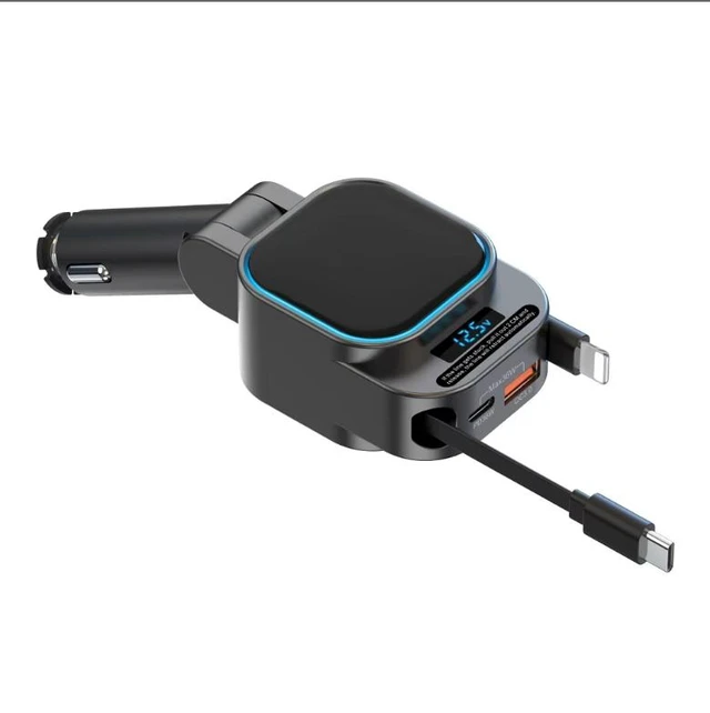 Alt view image 10 of 10 - SC07 Extendable Line Digital Display Quick Charge Car Charger - One Plug Can Power Four Devices - 96W Fast Charging Car Charger for Car Socket