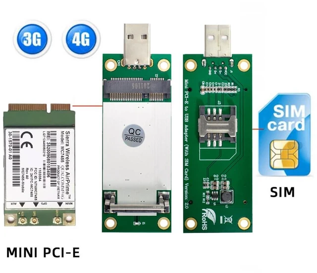 Alt view image 9 of 14 - Mini PCI-E Wireless WWAN to USB 2.0 Riser Adapter Card with SIM Card Slot for 3G/4G/5G LTE Wireless Module Modem Card