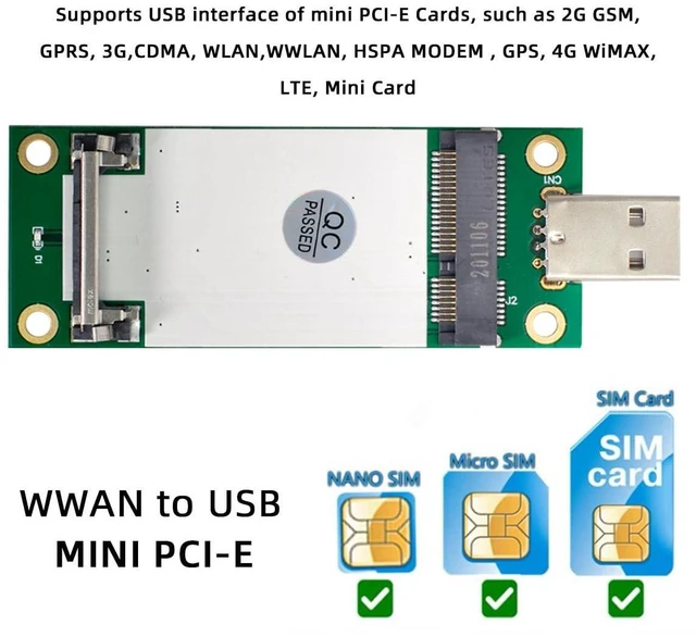 Alt view image 11 of 14 - Mini PCI-E Wireless WWAN to USB 2.0 Riser Adapter Card with SIM Card Slot for 3G/4G/5G LTE Wireless Module Modem Card