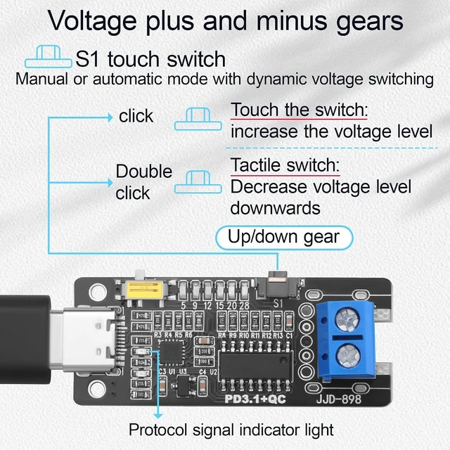 Alt view image 12 of 14 - Type-c PD3.1 QC Adjustable Voltage Trigger Module with Power Off Memory, Manual Auto Dual Mode PD Trigger