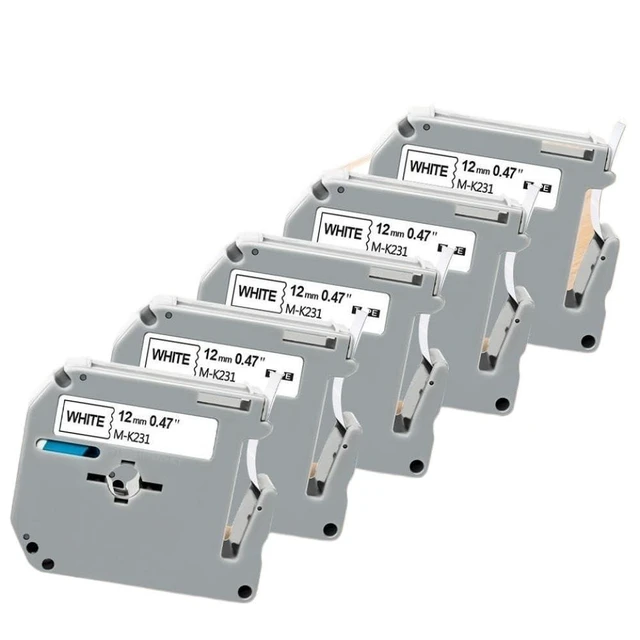 Alt view image 2 of 2 - 5PK M-K231 12mm Black On White M Label Tape Compatible with Label Printer PT60 PT70 PT80 M95 Fits MK231 MK-231 Models