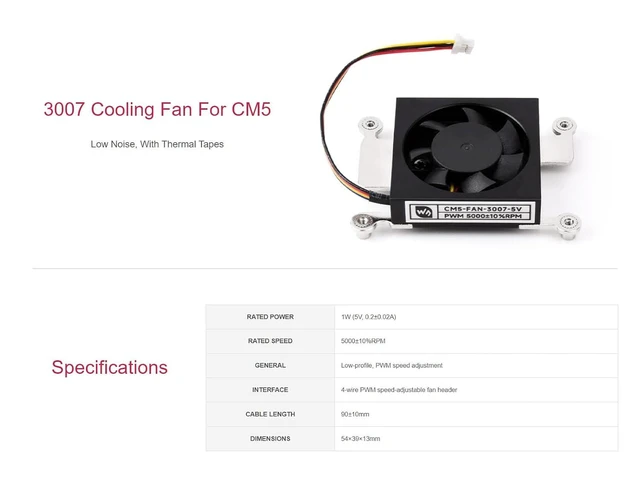 Alt view image 9 of 14 - Raspberry Pi CM5 Cooling Fan, 500010% RPM, 5V, 54x39x13mm, Desktop/Radiator Compatible