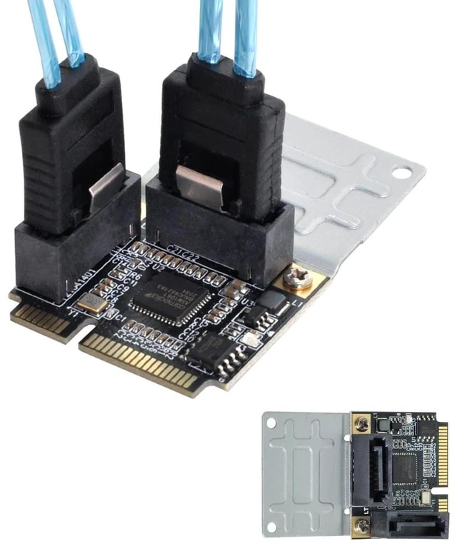 Alt view image 10 of 14 - Mini PCI-E PCI Express to SATA 3.0 Dual Ports Adapter Converter Hard Drive Extension Card SATA PM Multiplier Port Selector