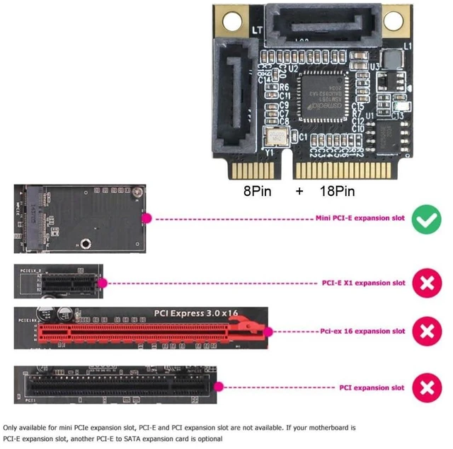 Alt view image 14 of 14 - Mini PCI-E PCI Express to SATA 3.0 Dual Ports Adapter Converter Hard Drive Extension Card SATA PM Multiplier Port Selector