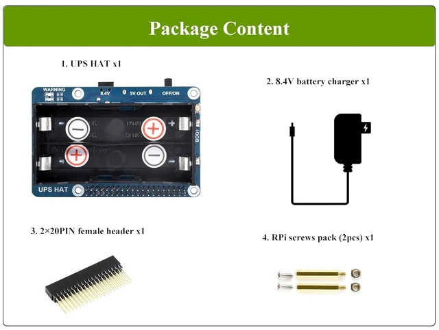Alt view image 9 of 14 - Uninterruptible Power Supply UPS HAT for Raspberry Pi 4B/3B+/3B, Support Power Supply Charge and Power Output at The Same Time, Provides Power Supply via Pin Header, with 5V USB Output