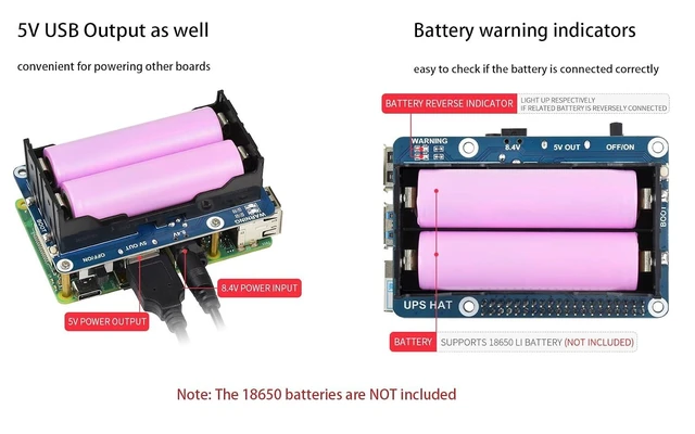 Alt view image 14 of 14 - Uninterruptible Power Supply UPS HAT for Raspberry Pi 4B/3B+/3B, Support Power Supply Charge and Power Output at The Same Time, Provides Power Supply via Pin Header, with 5V USB Output