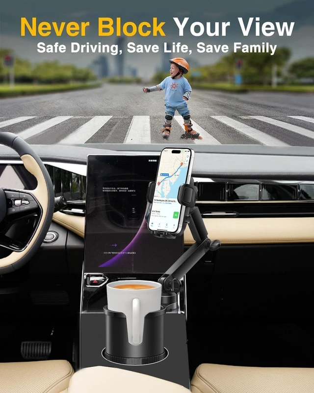 Alt view image 11 of 14 - 2-in-1 Cup Phone Holder for Car, 360° Adjustable Car Phone Mount | Anti-Slip Phone Cup Holder Long Arm, Fits 2.54" Cup Slots, Stable Holds Phones & Large Bottles, Compatible iPhone 17/16 Pro