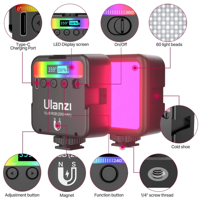 Alt view image 8 of 12 - VL49 RGB Video Lights LED Camera Light with 3 Cold Shoe & 1/4 Screw