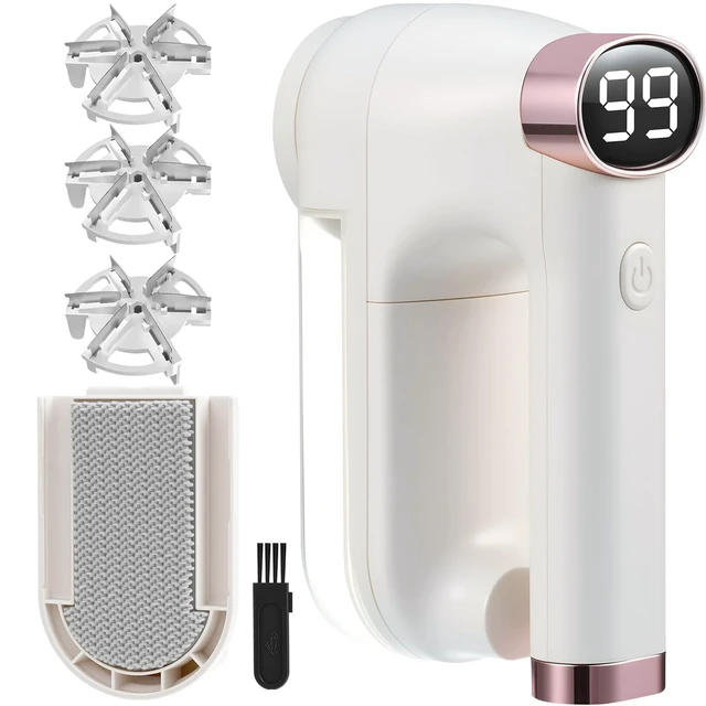 Alt view image 8 of 14 - Fabric Shaver, Lint Shaver with Lint Brush, 3-Speed Sweater Shaver to Remove Pilling for Clothing, 6 Leaf Blade, LED Display, Electric Lint Remover for Furniture, Blanket, Couch (Beige)