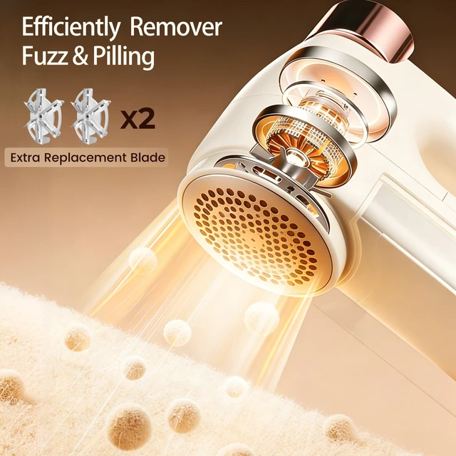 Alt view image 11 of 14 - Fabric Shaver, Lint Shaver with Lint Brush, 3-Speed Sweater Shaver to Remove Pilling for Clothing, 6 Leaf Blade, LED Display, Electric Lint Remover for Furniture, Blanket, Couch (Beige)
