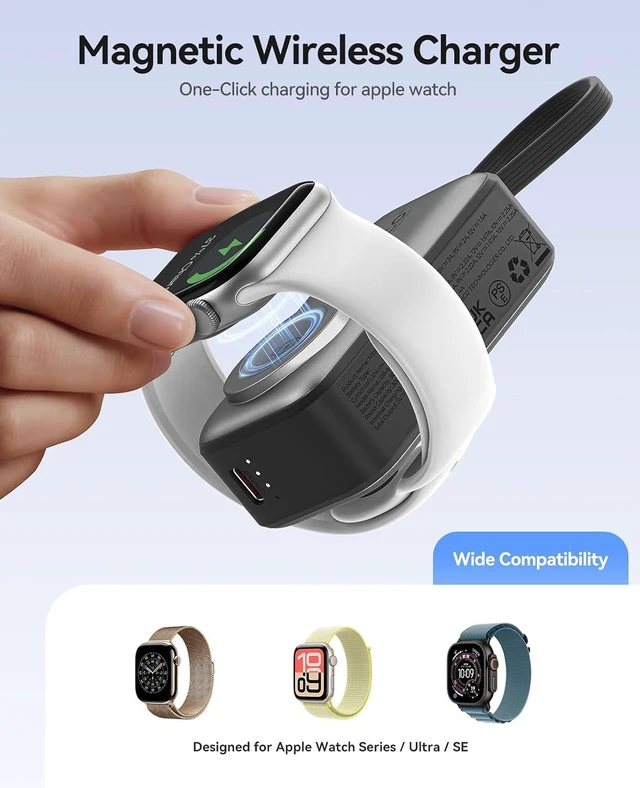 Alt view image 12 of 14 - 5000mAh Portable Charger with Built-in USB-C Cable, Mini Power Bank for Apple Watch, Fast Charge Battery Pack with Kickstand for iPhone 17/16, Apple Watch S11/S10 -S18-C