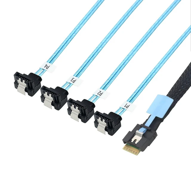 Alt view image 6 of 10 - Pcie Slimline SAS SFF-8654 4i 38P to 4X SATA Server Cable PCIe Host Adapter Anti-Mismating Design (50cm,to 4*SATA 90°)