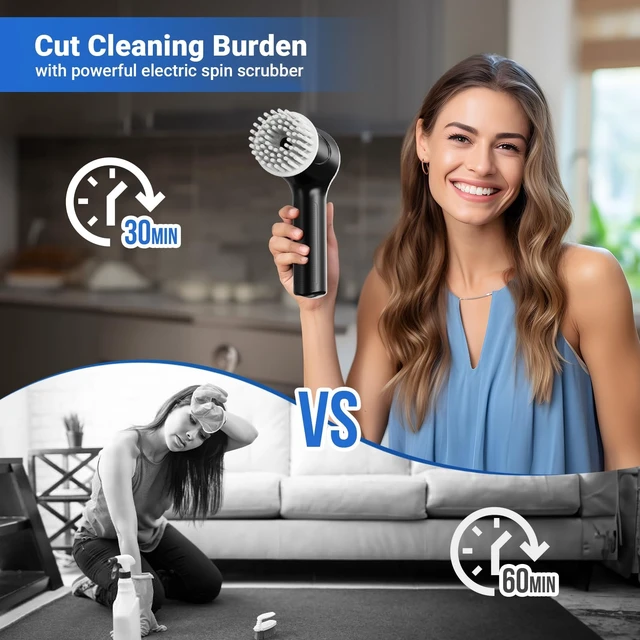 Alt view image 12 of 12 - Electric Spin Scrubber, Cordless Shower Scrubber | Battery Level Display, Dual Speed, 6 Replaceable Brush Heads, IPX7 Waterproof, Long Runtime, Tub, Tile & Sink Cleaning