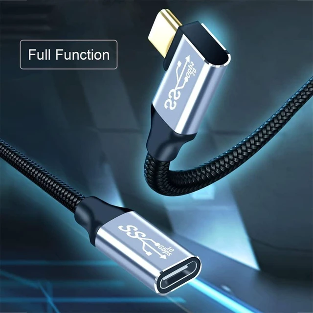 Alt view image 10 of 14 - USB-C USB 3.1 Type C Male to Female Extension Data Cable Left Right Angled 10Gbps 100W with Sleeve for Laptop 2M