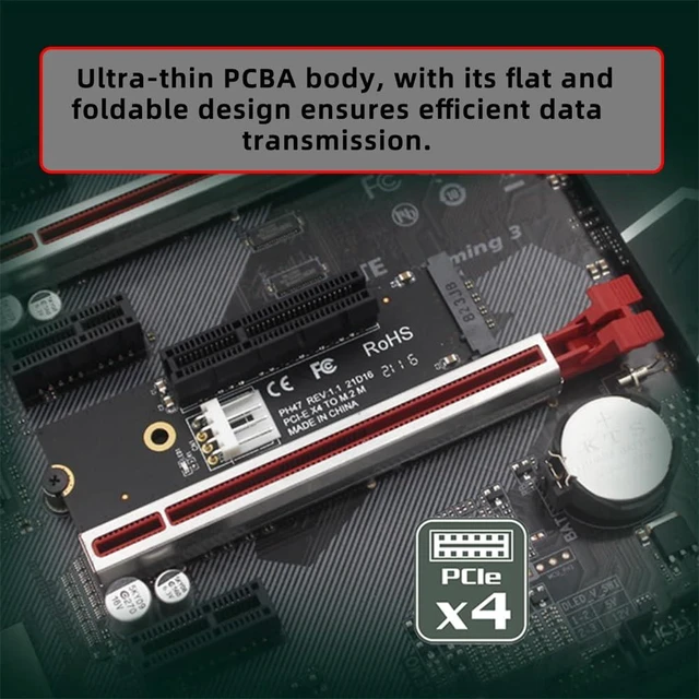Alt view image 13 of 14 - xiwai NGFF M.2 M-Key NVMe Extender to PCI-E 4.0 X16 X8 X4 X1 Adapter Graphics Card Riser 12V/5V SATA Power Cord PCI-Express for M2 2260 2280