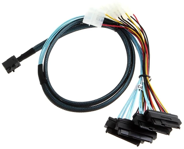 Alt view image 11 of 12 - Mini SAS HD SFF-8643 to 4X SAS SFF-8482 Server Cable 12Gbps Server Internal High-Speed Cable | 30AWG | with Power Cable (19.68, Inches)