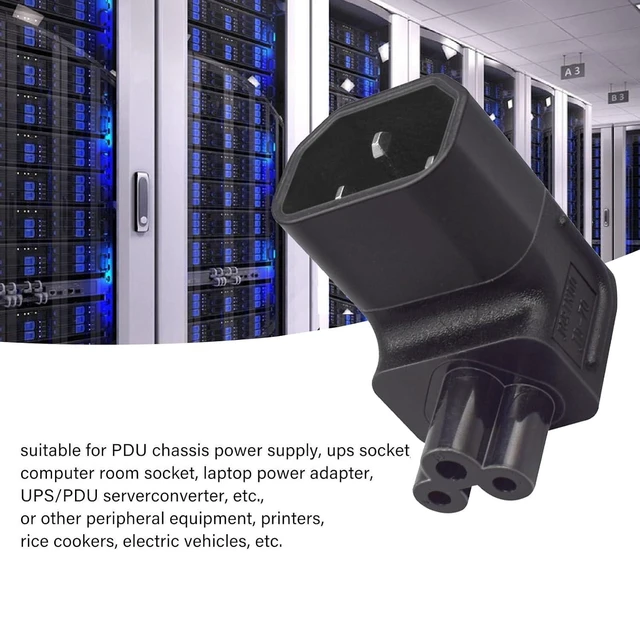 Alt view image 9 of 14 - IEC60320 C14 Male to C5 Female 3Pole Power Extension Adapter AC Convertor Down Angled 90 Degree Connector
