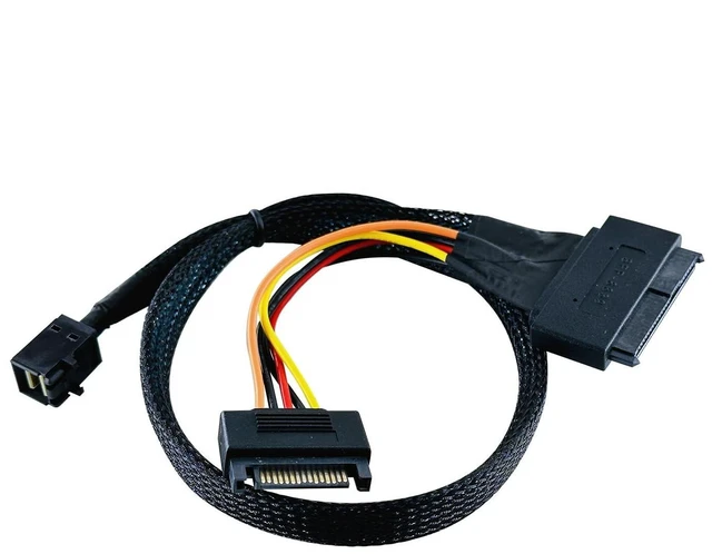 Alt view image 2 of 2 - MINI SAS HD SFF-8643 to U.2 (SFF-8639) NVMe SSD Drive Cable with 15-Pin SATA Power, Supports PCIe 3.0/4.0 x4 for Servers, NAS, Workstations (80CM)